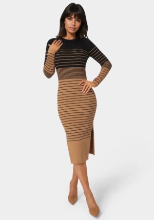 Stripe Rib Long Sleeve Maxi Dress