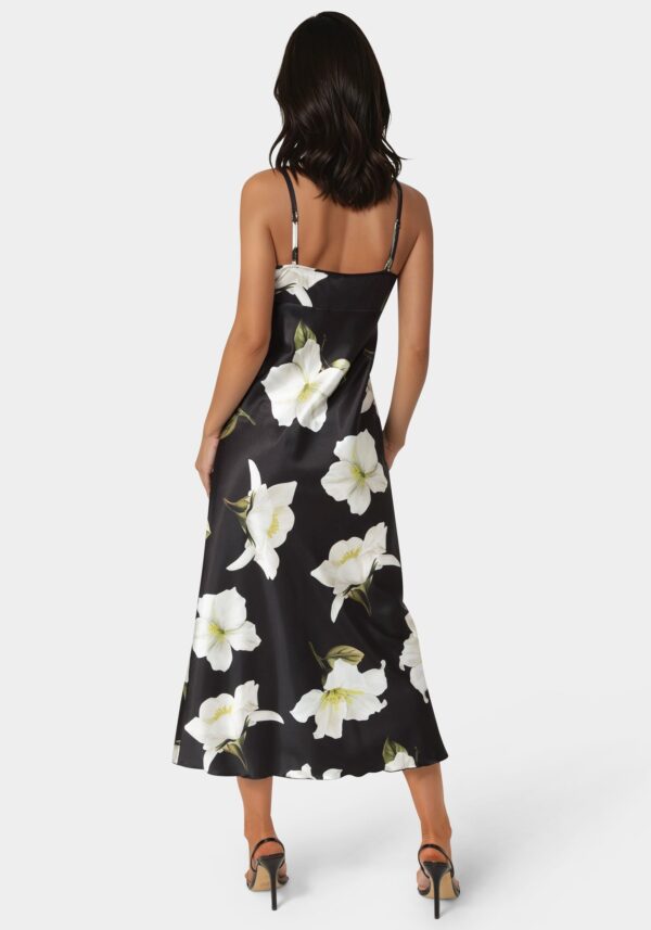 Printed Satin V-Neck Maxi Dress